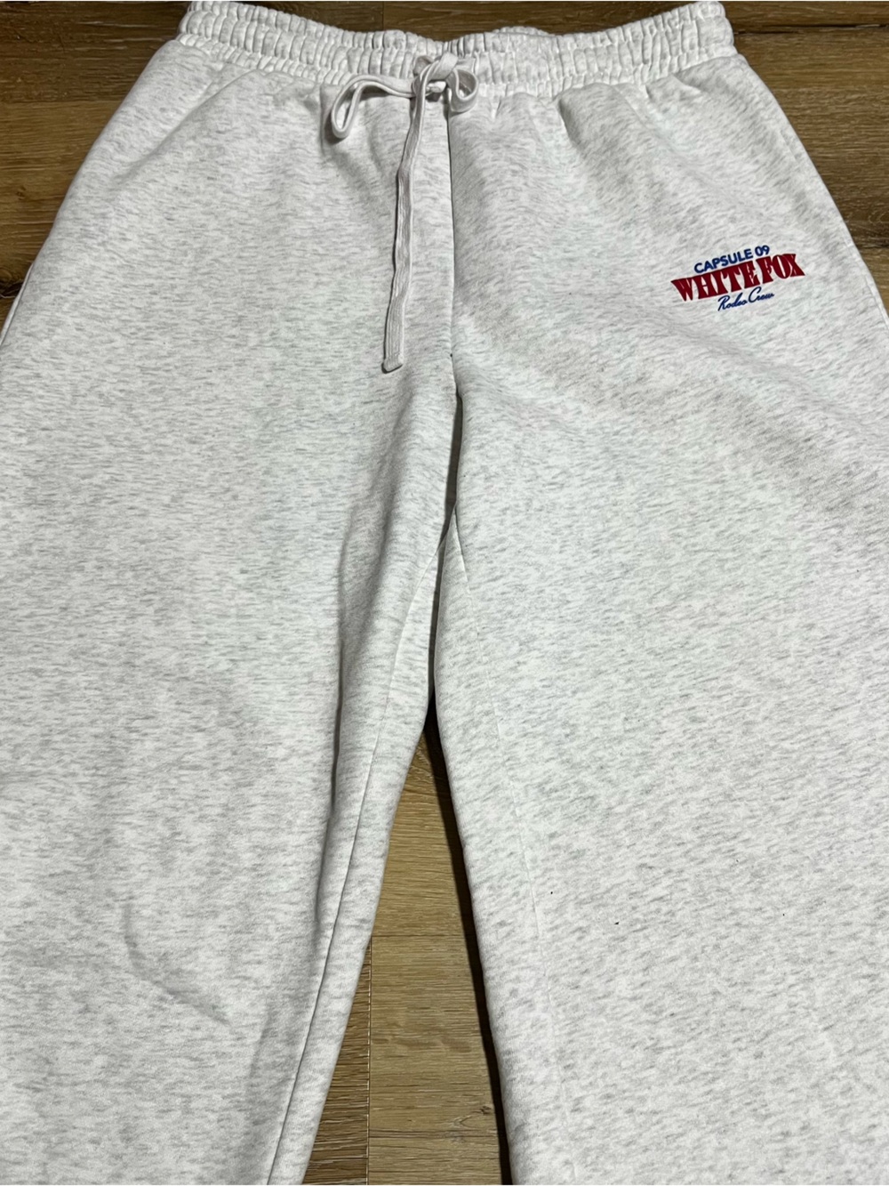 White Fox Light Gray Sweatpants with Red & Blue Logo
